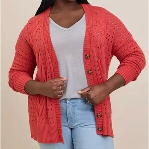 NWT Torrid Women’s Cable Boyfriend Cardigan Sweater Baked Apple Red Pink Size 4X